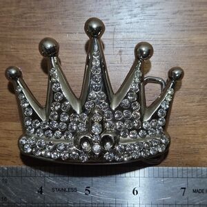 Rock Rebel Rhinestone Crown Belt Buckle – Silver Tone Gothic Punk
